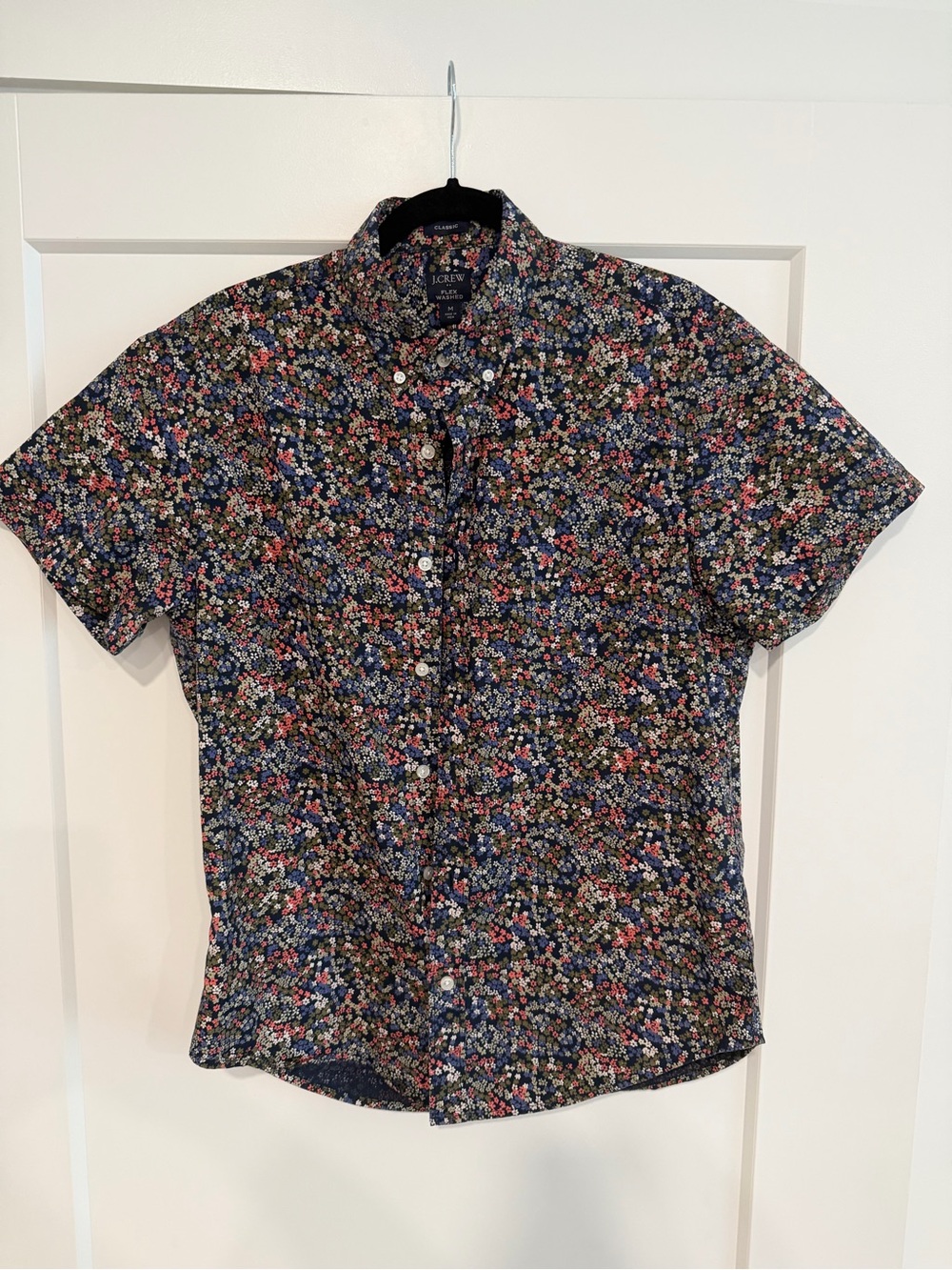 J. Crew Navy Floral Short-Sleeve Button-Up Shirt